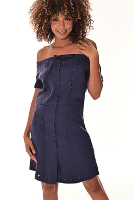 knee length dresses for ladies Ladies 100% Soft Linen Traditional (4) Pocket Guayabera Dress in (5) C   Casual Tropical Wear