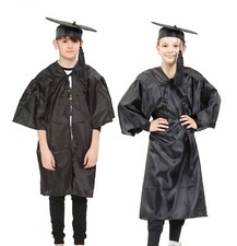 Kids Graduation Gown & Mortarboard Cap Set Black Primary School Leavers Age 5-10