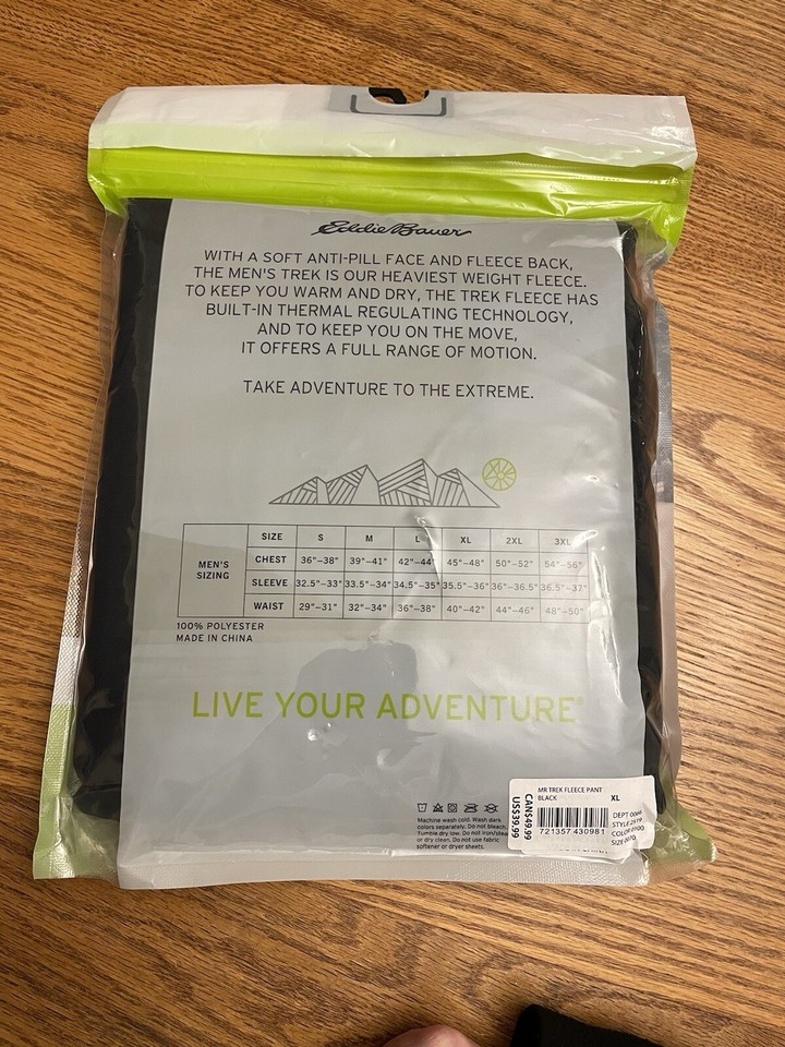 Eddie Bauer Men's Base Layer WARMEST Trek Fleece Pants Heavyweight