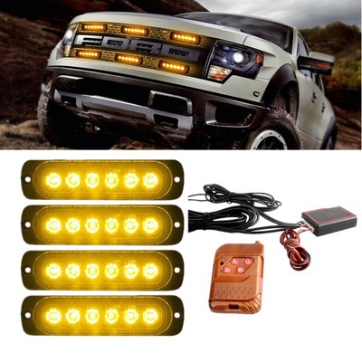 Amber 4IN1 24LED Strobe Grille Warning Flashing Construction Light Waterproof