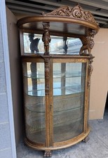 R. J. HORNER WINGED GRIFFIN HOODED BOWED GLASS OAK CHINA CABINET