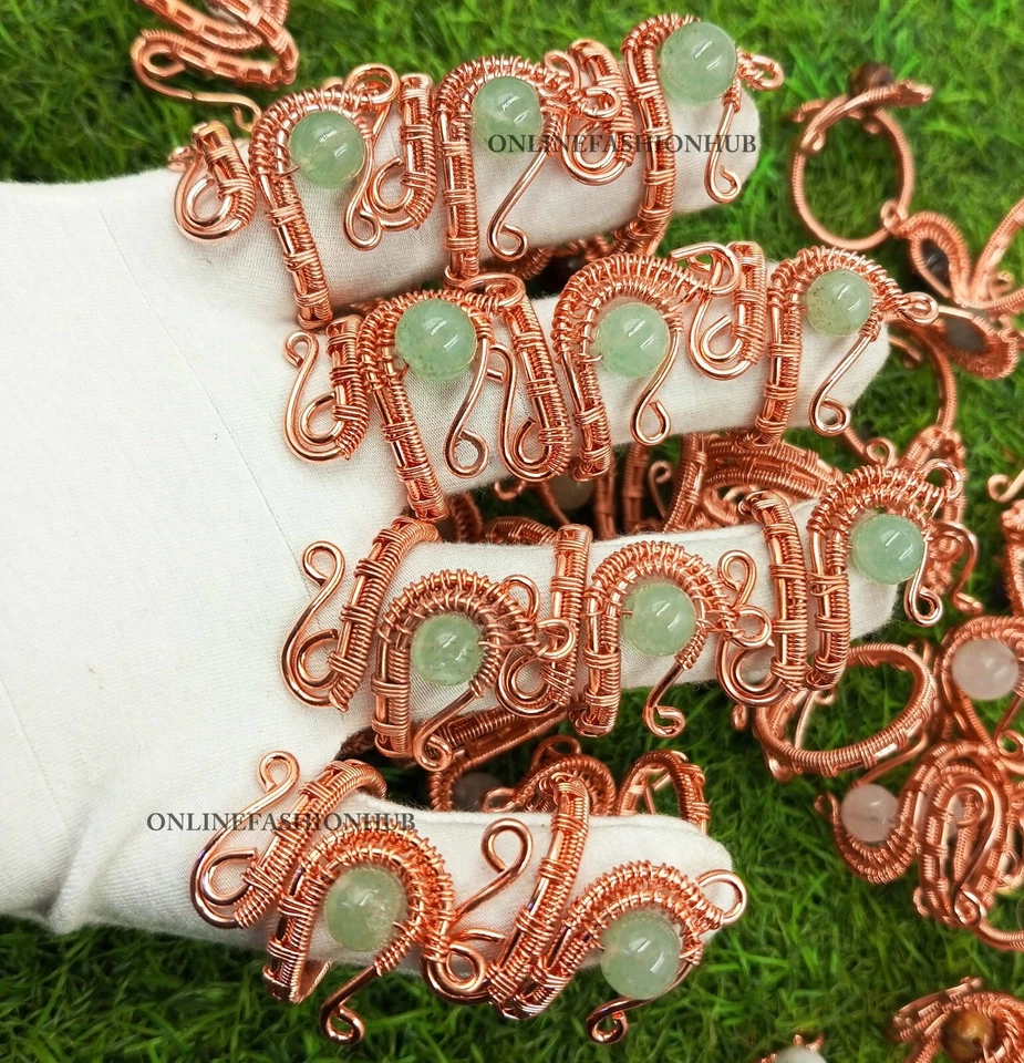 Hot Aqua Aventurine Gemstone Silver Plated Copper Wire Wholesale Lot Snake Rings - Image 4 of 4
