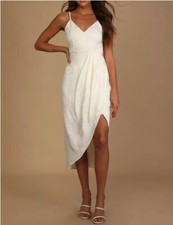 Lulu's Truly Exquisite Cream Jacquard Tulip Midi Dress Formal Lace Dress XS