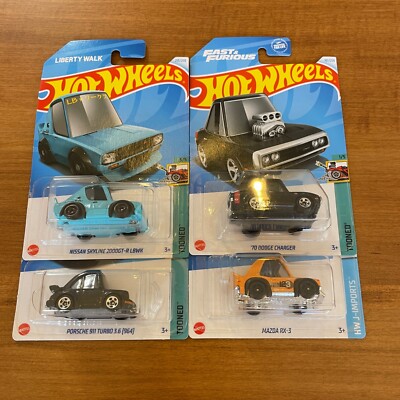 Hot Wheels Tooned Lot of 4. Nissan Skyline, Porsche 911, Dodge Charger, Mazda