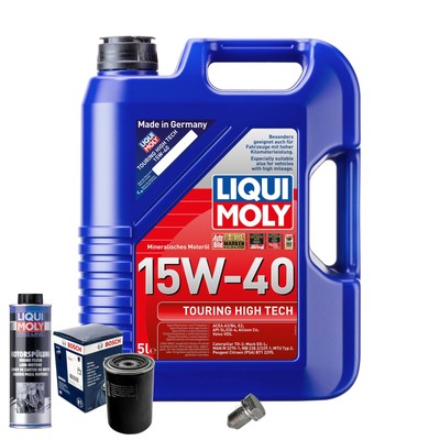 Motoröl 15W40 LIQUI MOLY 5L+BOSCH Ölfilter+Spülung+Ölablassschraube