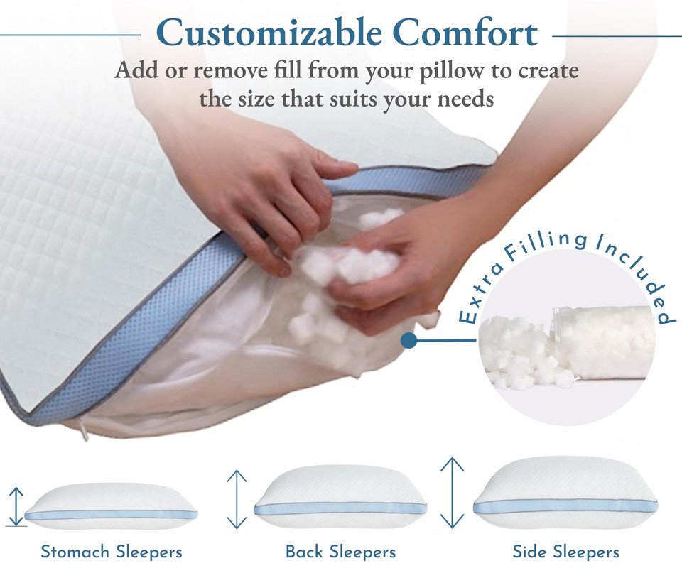 Adjustable Queen Size Pillow Soft Down Alternative Fill, Adjustable