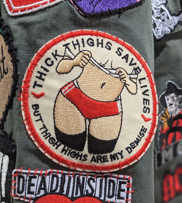 Thick Thighs Save Lives Patch Sexy Meme Punk Goth Biker Embroidered Iron On 3.5''