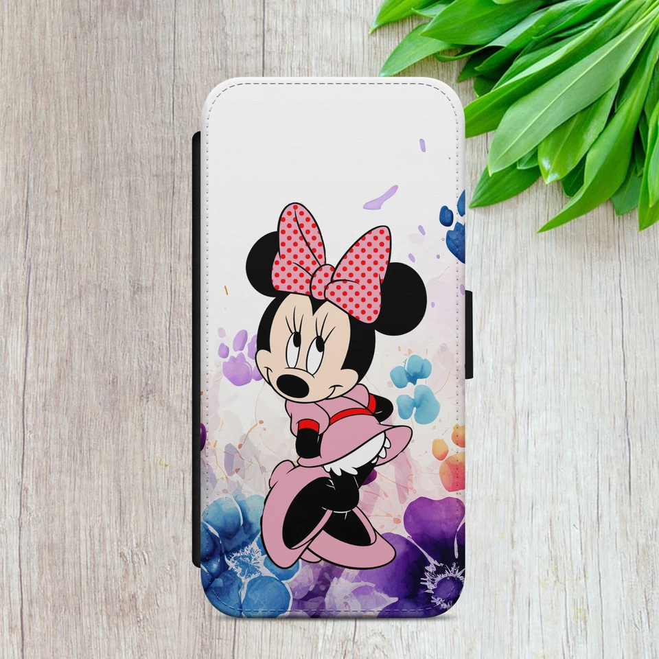 MINNIE MOUSE FLIP FOR IPHONE SAMSUNG GOOGLE WATER COLOUR WALLET PHONE CASE COVER - Image 2 of 4