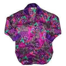 Vintage Gold Label Victoria  s Secret Purple Floral Satin Night Shirt SMALL