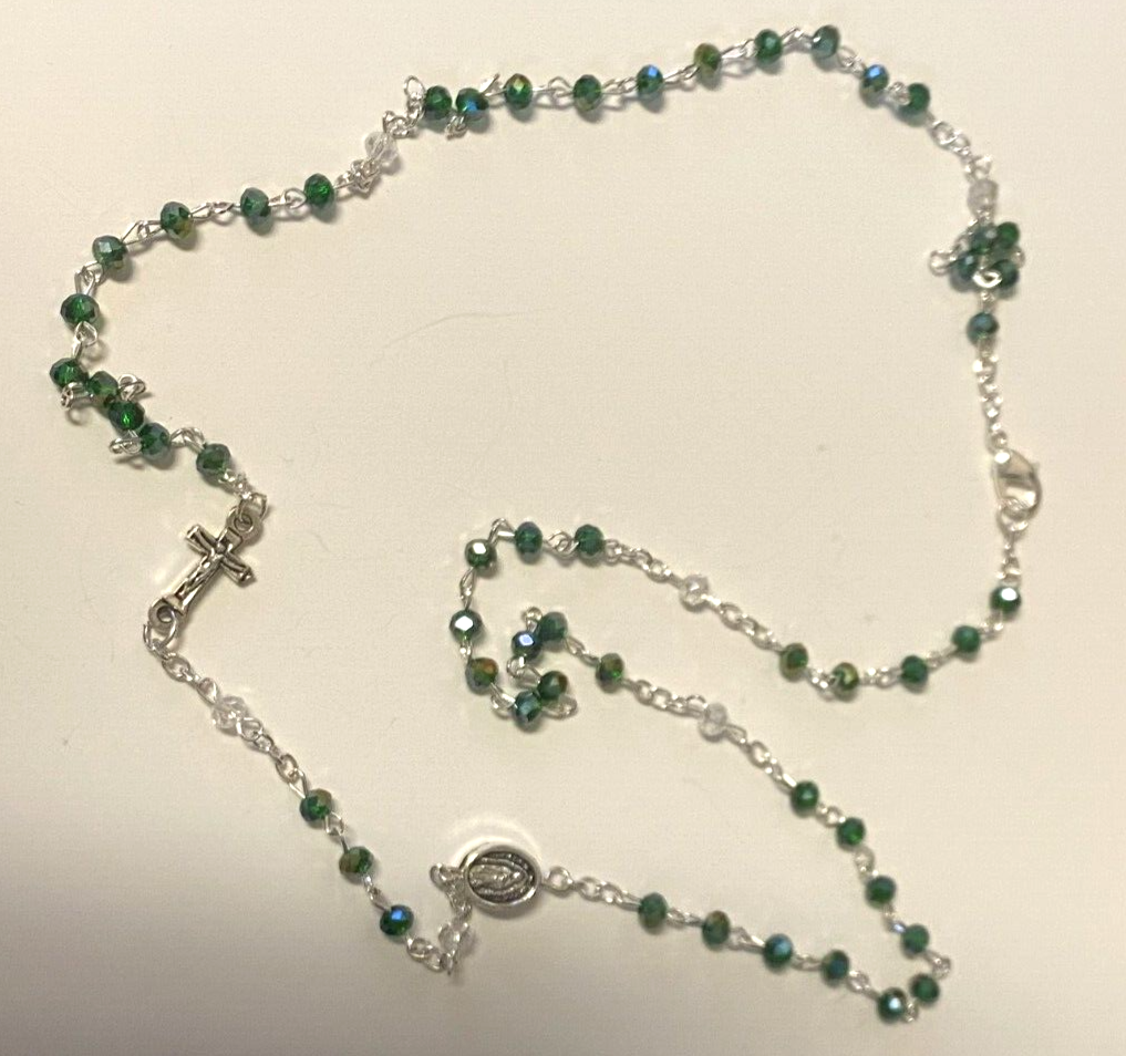 Our Lady of Guadalupe Green Glass Beads Rosary Necklace, New eBay