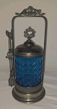Antique Victorian Silver  Blue Glass Ornate Pickle Castor Bottom Number 24