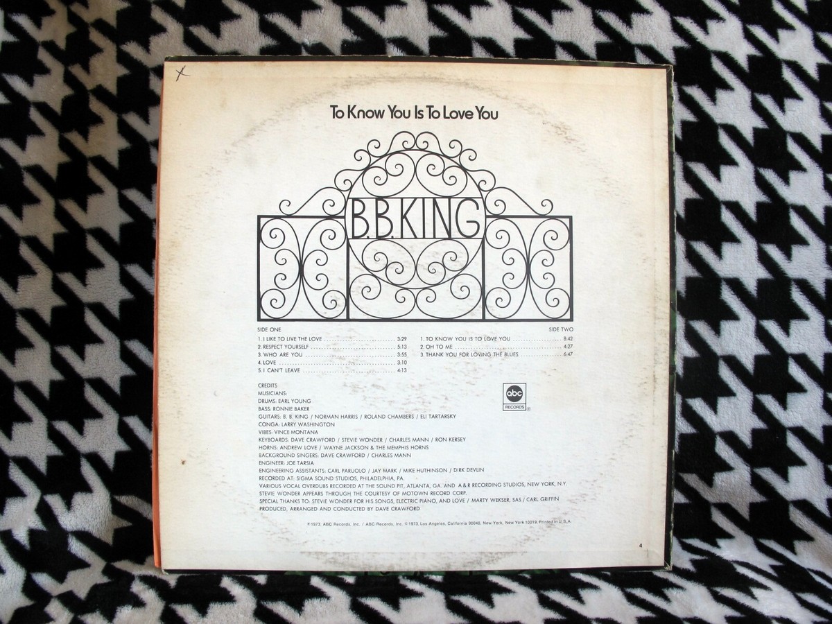 B.B. King : To Know Is To Love You 1973 Blues Rock LP Vinyl Record