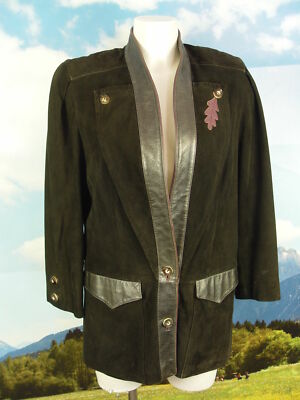 ZEILER black & short sleeves goat suede leather jacket Janker traditional jacket size 36