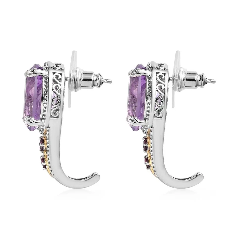 Pendientes de aro en J granate rodolita Rose De France amatista y Orissa en vermeil Foto 3 de 4