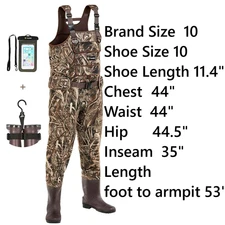 Tidewe Chest Waders Neoprene Camo Bootfoot 800G Insulated Size 10 New