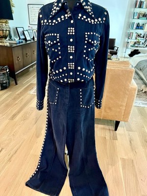 Rare 1970s Studded Allie Flynn Western Pant Suit Set Glam Rock  Bell Bottoms S/M