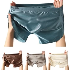 Men's Satinlike Underwear Trunks Breathable Ice Silk Boxers with Pouch