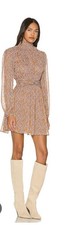 Women’s Minkpink Mirleft Long Sleeve Smocked Neck Mini Dress Short Large Beige