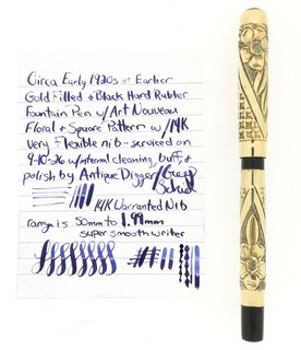 1900S ART NOUVEAU Gold Filled Overlay 14K F BBB Flex Nib Fountain Pen NO RESERVE