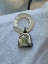 Antique Baby Rattle Bell Teething Ring 3" Sterling Silver With Monogram