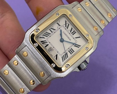 CARTIER SANTOS GALBEE REF 1566 29MM GOLD & STEEL ROMAN QUARTZ WATCH