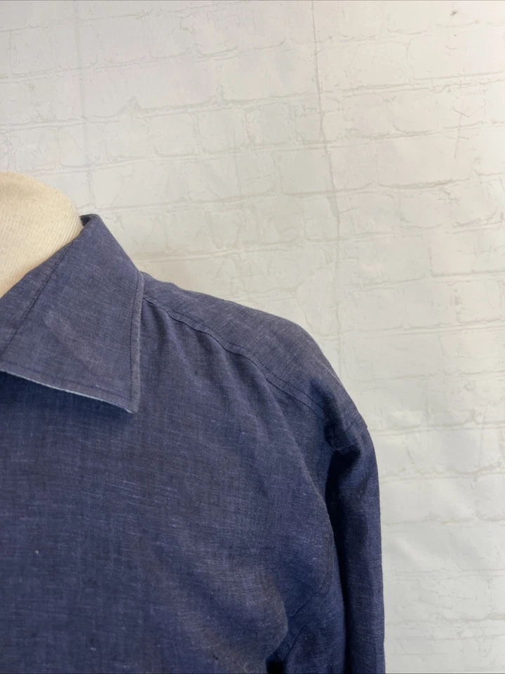 Camisa de vestir Joseph Abboud para hombre azul marino oscuro mezcla de lino liso 2X $118 Foto 2 de 4