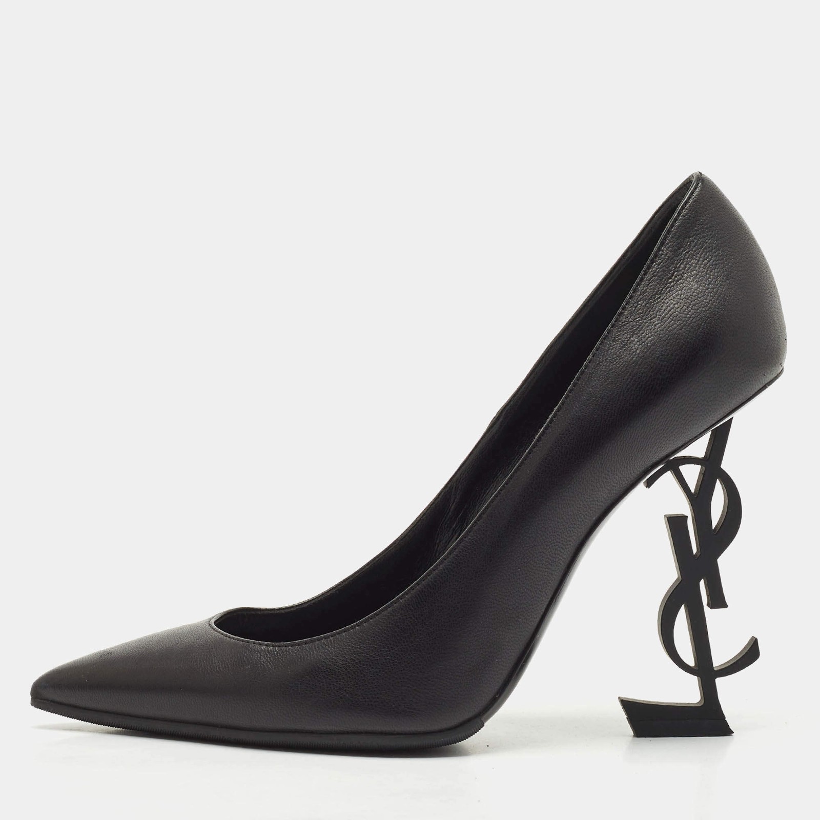 Saint Laurent Black Leather Opyum Pointed Toe Pumps Size 375
