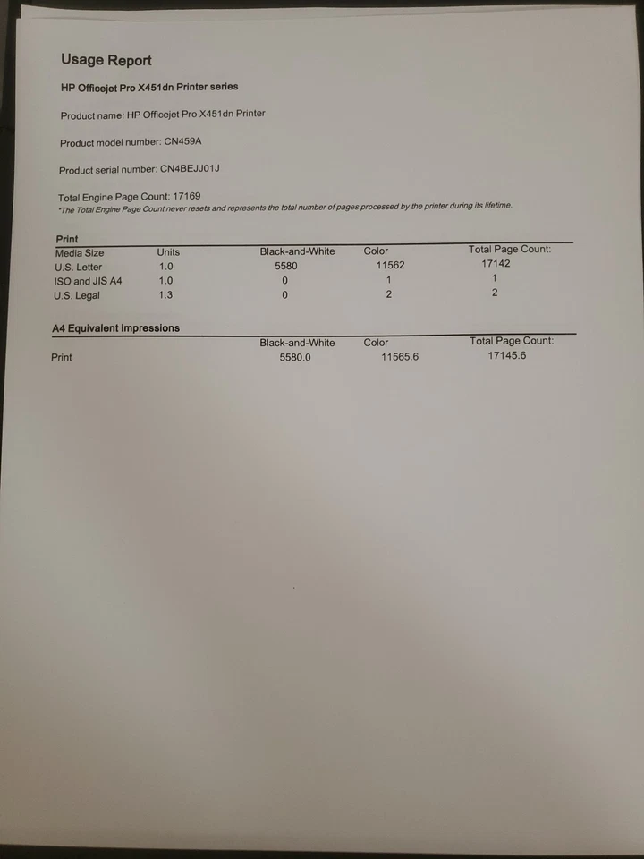 HP OFFICEJET PRO X451DN COLOR PRINTER /17145 Page/No With Toner - Image 2 of 4