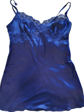 Lacey Victoria's Secret Silky Night Gown Robe Set Cobalt Blue Tie Belt M-Large