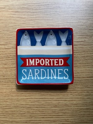 Hobby Lobby Imported Sardines Ceramic Tidbit Plate Vintage Style 4x4 Inch NEW!