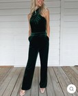 Women's Emerald Green Velvet Jumpsuit Halter Neckline With Pockets Small — photo 2