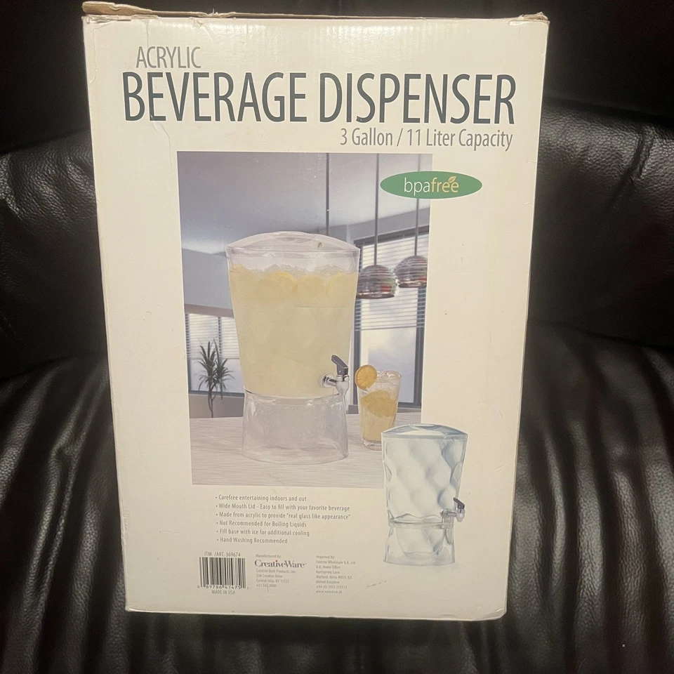 Creative Ware Dispensador de Bebidas de 3 Galones, Acrílico Transparente Libre de BPA 15.5x10.5x11" Foto 3 de 3