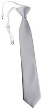 Kids Tie Silver Plain Necktie Pre Tied With Elastic