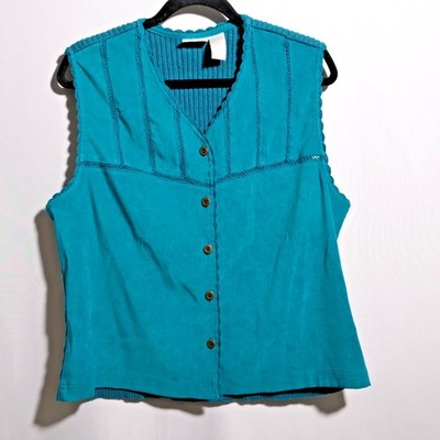 VTG Turquoise Blue Faux Suede Vest Western Womens L Cottage Prairie Boho Retro
