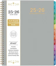 2025-2026 Appointment Book/Planner - Weekly & Monthly, 9" x 11", Large, Grey 