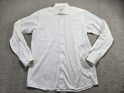 fitted lace wedding dress Contemporary Fit White Twill Shirt with Dark Blue Buttons – John Craig main image 0