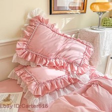 2X Pillow Case Cotton Lace Ruffle Bed Pillow Cover Wedding Bedding Princess Home