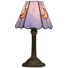 Tiffany Lamp - Pink Blue Moon Stained Glass Table Lamp 7x7x13 Inches - Pink B...