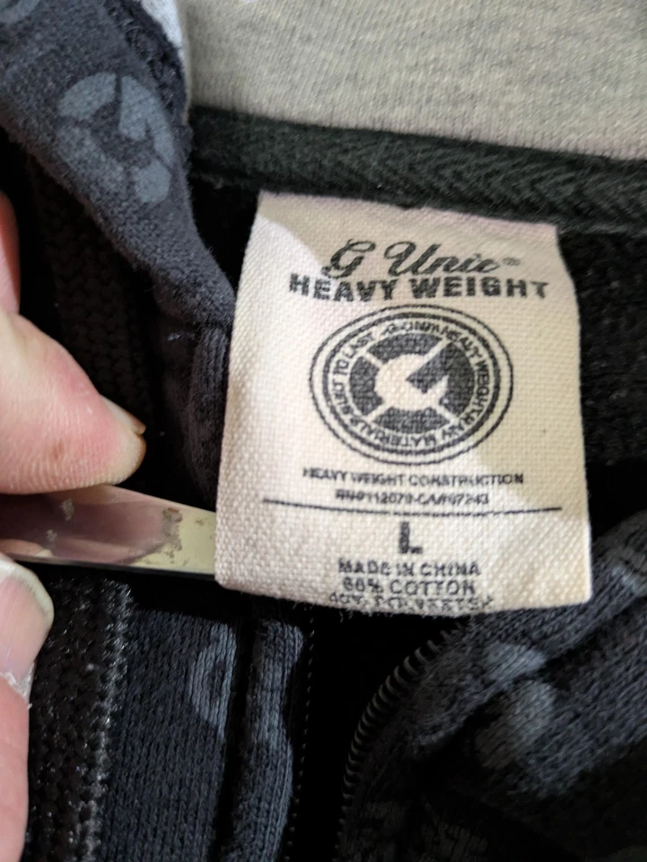 Sudadera con capucha vintage G-Unit para hombre grande negra gris cremallera completa peso pesado logotipo integral Foto 2 de 4