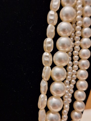 Womens Necklace Pearl Strands Different Shapes Hook Clasp 14" - Picture 8 of 9