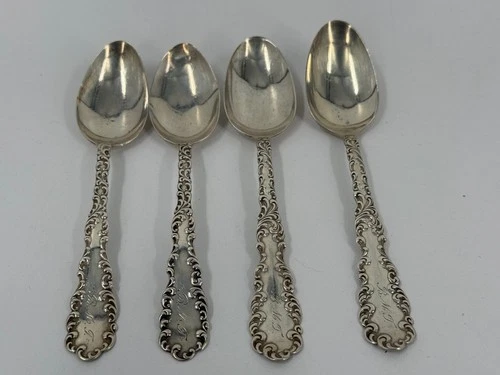 Vintage Set of 4 R. Wallace & Sons Sterling Silver Spoons-Mono Teaspoons