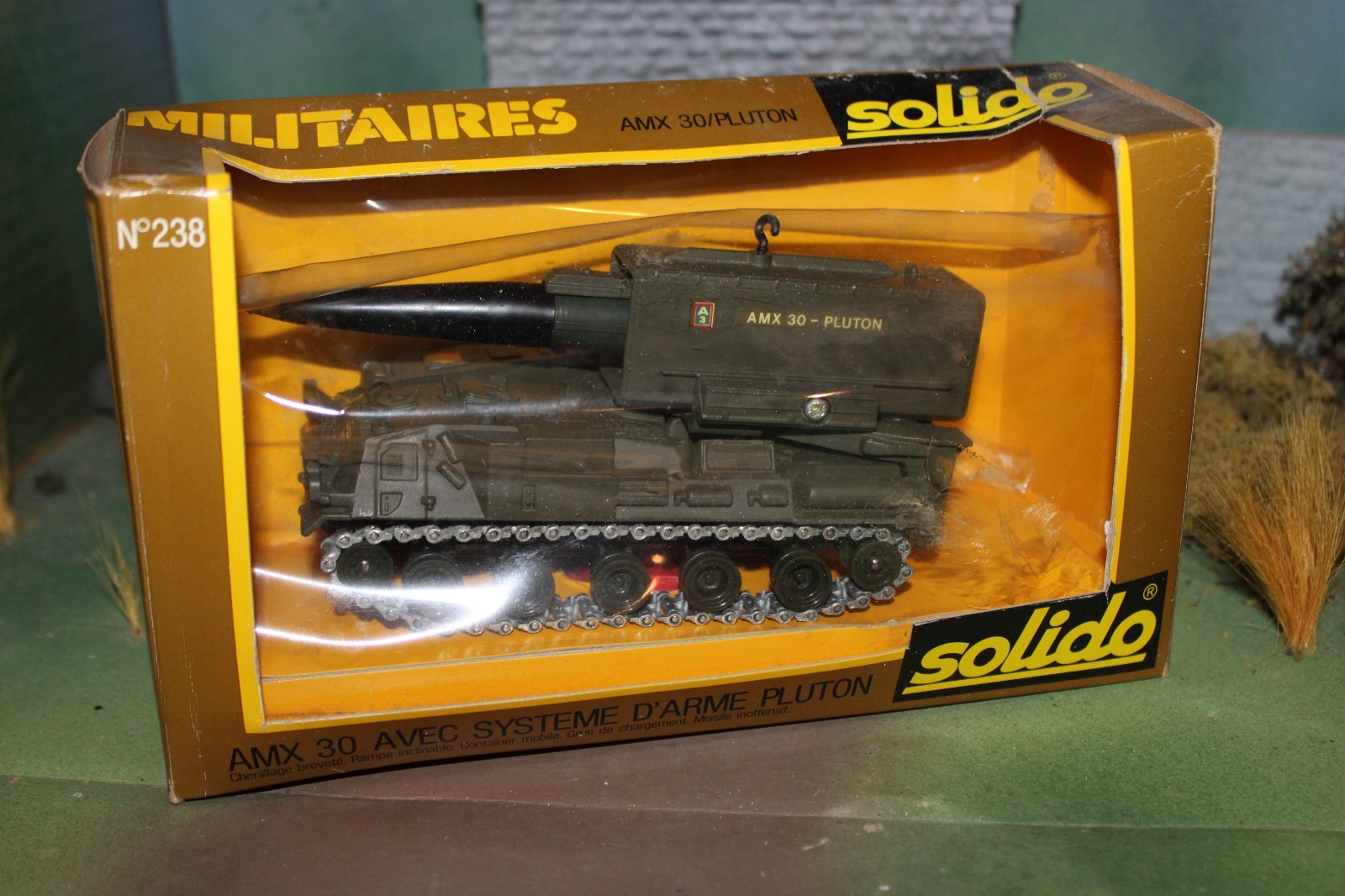 RARE SOLIDO DIECAST AMX 30 PLUTON NUCLEAR MISILE LAUNCHER OB GREEN -1970'S