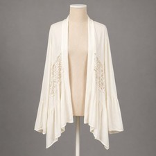 Fairy Crochet Lace Kimono Open Cardigan Size M Cream Boho Festival Layer Indie