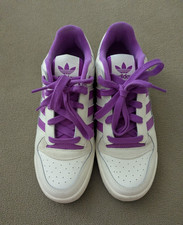 adidas Unisex Kids US 8 White Purple Leather Low Top Lace-Up Sneakers