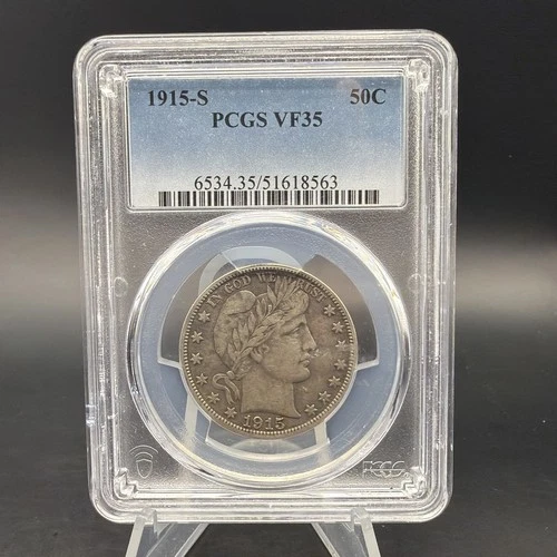 1915 S 50c Barber Half Dollar - PCGS VF35 - Better Date - Free US Shipping