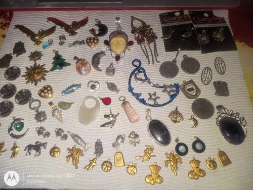 Vintage Lot of 70 Pendants or charms from Broken costume Jewelry Metal glass +