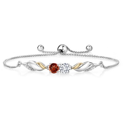 1.52 Ct E-F Lab Grown Diamond Red Garnet 925 Silver and 10K Yellow Gold Bracelet