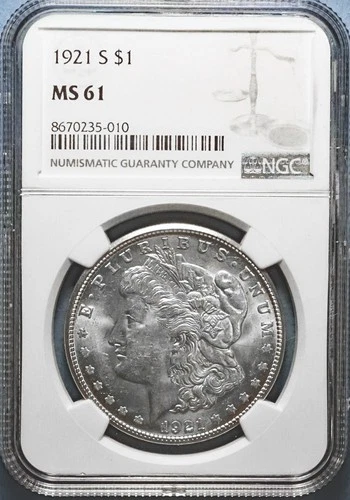 1921-S Morgan Silver Dollar/ $1 MS 61 NGC/San Francisco Mint/nice coin/free ship