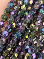 50 PC 6mm Purple Iris Czech Glass Fire Polished Beads, Glass, Metallic Beads