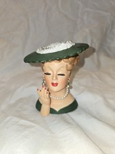(Lot #2) Green 4.5" Vintage Lady Head Vase NAPCO 1958